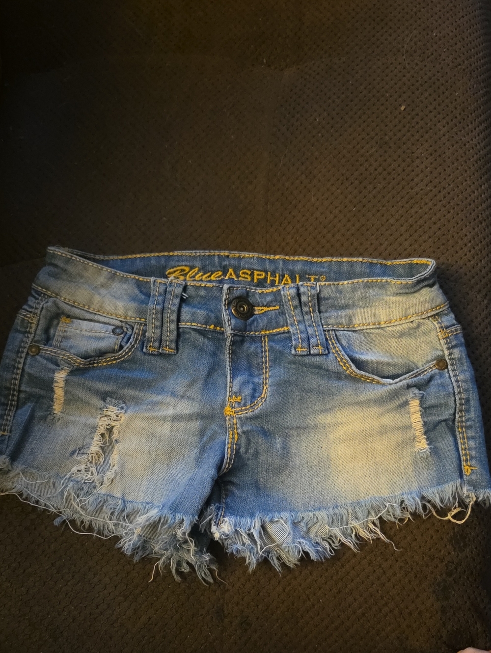 Blue Asphalt Light Blue Frayed Hem Distressed Denim Shorts
